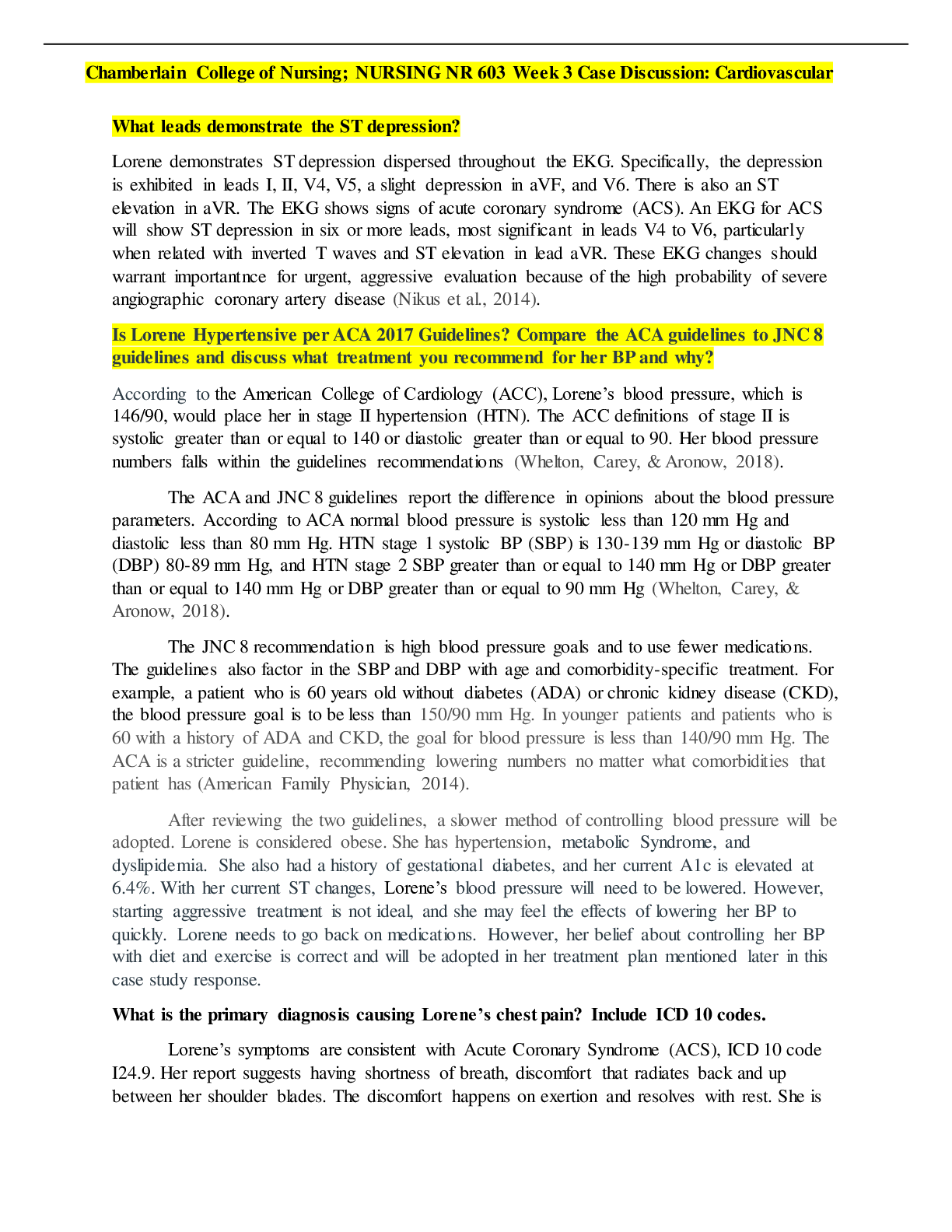 Preview image for Chamberlain College of Nursing; NURSING NR 603 Week 3 Case Discussion: Cardiovascular